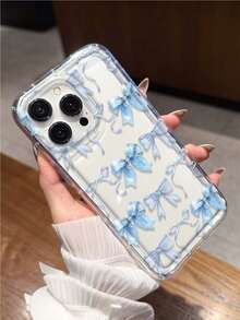 Bow-Knot Transparent Phone Case With Blue Bow Design, Compatible With Apple 17/16/14/13 Pro Max/12 Pro/11/Xr/Xs/7/8 Plus, S10/S22/A12/A50/A52/S24/A135G, TPU Material With Air Cushion - Multicolor - View 4