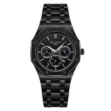 WLISTH Men's Luxury Business Wrist Watch, Stainless Steel Quartz Water Resistant Watch With Date Display And Luminous Function, Comes With Watch Box - Black - View 7