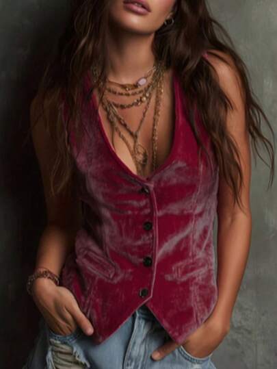 Women's Casual Comfortable Solid Deep V-Neck Sleeveless Tank Top, Spring/Summer/Autumn