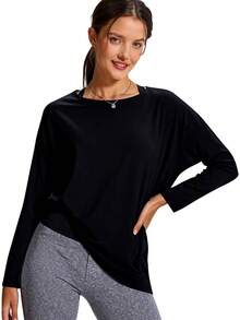 VIOPY Playera Deportiva Manga Larga Mujer Camisetas Deportivas Mujer de Entrenamiento Oversize con Pima Algodón Cuello Barco Blusas Deportivos Secado Rápido para Yoga Gym Yoga y Uso Diario - Blanco - Ver 2