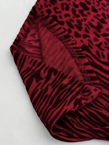 Women Sexy Backless Sheer Leopard Print Long Sleeve Bodycon Maxi Dress For Party Club Night Out New Year Valentines Day - 酒紅色 - 查看 10