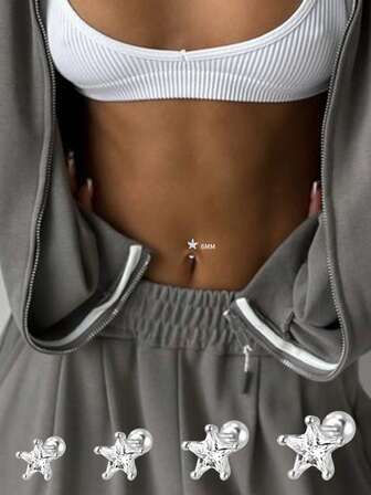 1pc S925 Sterling Silver Minimalist Chic Versatile Multi-Size Star Navel Ring - Perfect Gift For Valentine's Day, Mother's Day