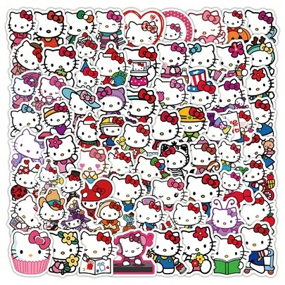 Sanrio Hello Kitty Aufkleberset (102 Stück) - Süße, mädchenhafte Dekoraufkleber für Tagebücher & Gepäck