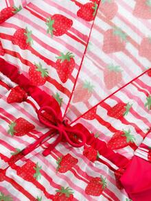 小女孩新款可爱草莓印花多件套儿童泳衣 - 紅白色 - 查看 3
