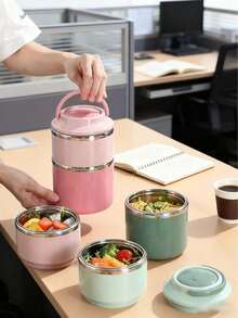 1个三层不锈钢便当盒，大容量便携式午餐盒，多层设计，手持式不锈钢保温食品容器，清新薄荷绿圆形防漏食品储存盒，适合家庭、学校、办公室使用。 - 彩色 - 查看 5