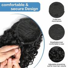 Extensión de cola de caballo con cabello humano rizado de 20 pulgadas con cordón, onda de agua, cabello humano brasileño Remy, para extensión de cola de caballo, piezas de cabello natural de 8 a 28 pulgadas - Natural Black - Ver 4