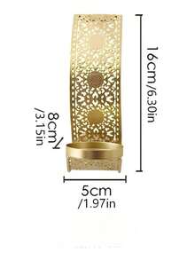 1pc Gold Hollow Wall Hanging Candle Holder, Living Room Bedroom Wall Decor Rack, Ramadan Festival Atmosphere Decor, Home Candle Holder - Multicolor - View 10