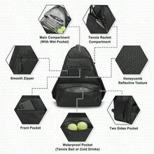 Tennis Backpack For Rackets, Waterproof Tennis Bag With Shoe Compartment, Wet/Dry Pocket, Fence Hook, For Tennis, Pickleball, Badminton - Black - View 4