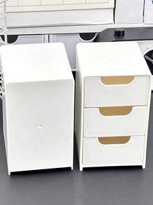 1个迷你桌面收纳盒，带3个隔层，可收纳珠宝、口红、化妆品等，简约三层抽屉式收纳盒，桌面收纳盒 - 白色 - 查看 11