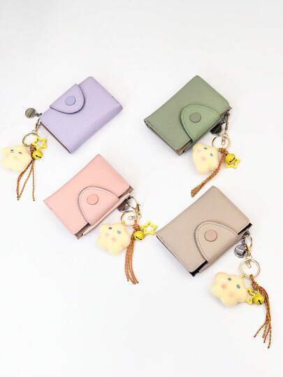2026 New Short Wallet, Candy Color Sweet Cute Pendant Multifunctional Wallet Card Holder ID Case With Snap Magnetic Closure, Compact Chic Zipper Coin Purse For Women Money Wallet Mini Wallet Purse Wallet Small Wallet Cute Wallet Travel Essential Summer