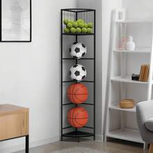 5 Tier Ball Storage Rack, 4 Ball Storage Rack With Basket, Corner Ball Holder For Basketball, Football, Volleyball, Vertical Ball Rack, 12.4" X 12.4" X 66.3", Black - Black - View 3