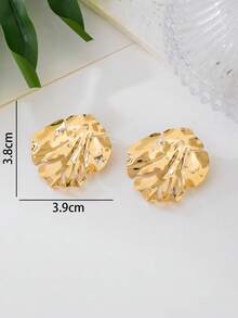 1 Pair Minimalist Bohemian Style Hollow Gold Leaf Stud Earrings For Women, Summer Jewelry - Yellow Gold - View 5
