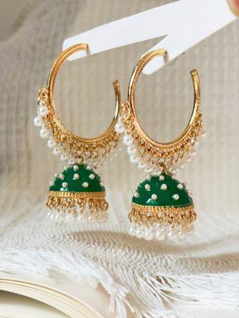 Fashionable Bohemian Style Birdcage Pendant Earrings Faux Pearl Tassel Hoop Earrings Suitable For Women's Daily Wear,Party,Wedding Ear Accessories