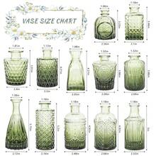 12pcs Glass Bud Vase Set, Small Green Flower Vases For Centerpieces In Bulk, Mini Vintage Vase For Wedding, Home,Table Decoration,12Pcs,Green - Green - 查看 3