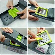 16 In 1 Vegetable Chopper, Professional Onion Chopper, Multifunctional Food Chopper, Kitchen Vegetable Slicer Dicer, Vegetable Chopper With 8 Blades, Carrot Chopper With Container, Christmas Gift, Halloween Gift, Thanksgiving Gift Kitchen Items Kitchen Deccor Kitchen Gadgets  Cooking Utensils  Kitchen Cleaning  Kitchen Essentials - màu xanh lá - Xem 9