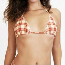 Women Y2k Plaid Shorts Bikini Set Halter Triangle Bikini Top Micro Shorts Sets Aesthetic Gingham Swimsuit - Màu Khaki - Xem 3