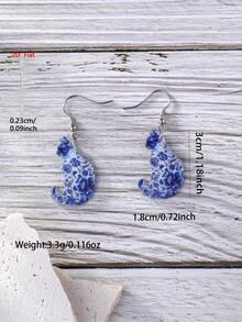 1 Đôi bông tai mặt dây chuyền hình mèo sứ xanh trắng thanh lịch, làm từ chất liệu acrylic, kiểu dáng tối giản dành cho nữ, phù hợp để đeo hàng ngày và trong các dịp lễ. - Màu xanh lam - Xem 4