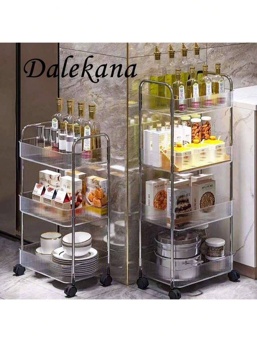 4-Tier Plastic Rolling Utility Cart With Wheels, Multifunctional Storage Organizer Cart For Home, Office, Kitchen & Bathroom, Slim & Transparent, 8.2"W * 13"L * 35.8"H