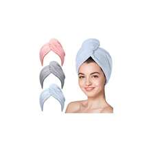 Microfiber Hair Towel Wrap, Fast Drying Hair Towels , Soft Lightweight Quick Dry Turban For Curly & Long Hair–3 Pack(Blue/Grey/Pink),Grey,Blue - Blue - View 1