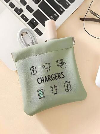 Bärbar laddare med tryck, förvaringsväska för hörlurskabel, högkvalitativ PU med automatisk snäppstängning, affärsreseväska, kosmetikaväska, förvaringsväska, läppstiftsväska, digital accessoarväska, sminkväska, lämplig för powerbanks, laddare, nycklar, smink, läppstift, datakablar och hörlurar, present till vänner och lärare och att ge släktingar och familj, perfekt för resor, helgdagar, mors dag-presenter, alla hjärtans dag-presenter