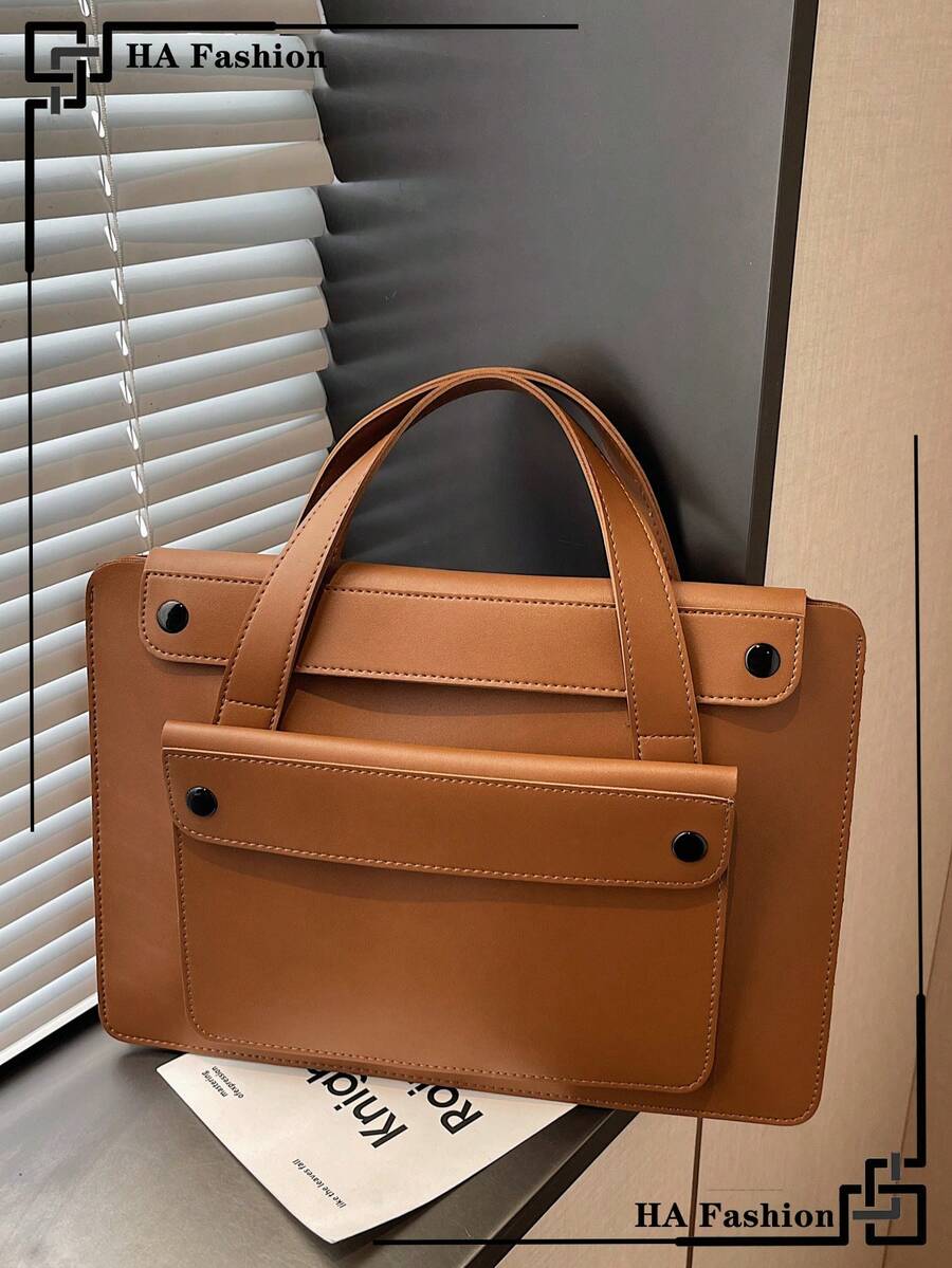 Large Capacity Retro Clutch Bag & Fashionable Briefcase (With Small Pouch) - Brown - View 1