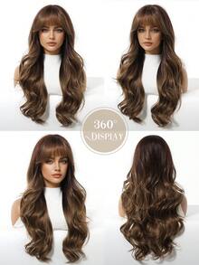 24 Inch Long Brown Curly Wig With Bangs, Big Curls, Heat Resistant Synthetic Wig, Suitable For Women For Daily, Party, Wedding And Other Occasions - 棕色 - 查看 7