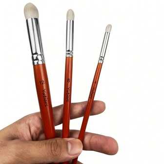 Set de 3 piezas de cepillos de lana de cabra con cabezal ancho y mango de madera, para arte de figurillas, pinceladas amplias, cepillos para manualidades, diseño de cepillo versátil, materiales