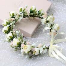 YAZILIND White Rose Flower Crown For Women – Boho Floral HA 11LO Headpiece With Pink Accents For Bridal, Festivals, Photoshoots, And Parties,9-Beige - 9-米色 - 查看 6