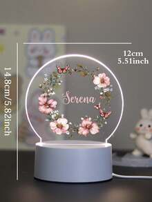 1pc Customized Name Floral & Butterfly Decor 3D LED Night Light, Suitable As Birthday Gift, Wedding Party Gift, Mother's Day Gift, Girlfriend Gift, Family & Friend Gift, Graduation Gift, Valentine's Day Gift - Brown - View 3