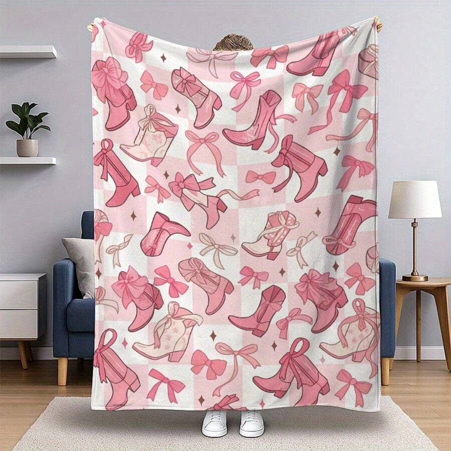 Retro Western Cowboy Theme, Cowboy Boots, Cowboy Hats, Cacti, Feather Design Patterns, Modern Home Style,Super Soft Flannel Printed  Blanket,As Birthday Gifts, Family, Wedding, Souvenir Blankets, Polyester Blankets Suitable For All Seasons, Washable, Machine Washable, Lightweight, Breathable, Comfortable, Warm, Unique, 280gsm For Him, Her Personalized Ideal Gifts For Her, Him, Family, Boyfriend, Girlfriend, Father, Family, Mother, Lover, Daughter, Son, Grandfather, Grandmother, Teacher,Doctor, Nurse,Friend, Classmate, Pet.Perfect Nap, Camping, Travel, Home, Daily Life, Office Decoration, Birthday, Anniversary, Valentine's Day, Thanksgiving, Graduation Season,Christmas, Halloween, Mother's Day, Father's Day, Wedding, New Year Gifts ,Sofa,Bed,Car,Bedroom,Living Room,Office,  Outdoor Camping, Beach,Wall Decoration - 多色25 - 查看 1