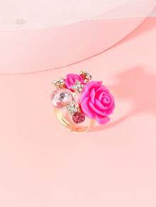 1 pieza Anillo de flor de rosa de resina ajustable, uso diario de moda para mujeres - 10084 Rosas en Múltiples Colores - Ver 7
