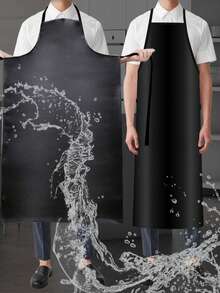 PU waterproof and oil-proof soft leather apron, durable and adjustable bib for catering, kitchen and cafeteria chefs, industrial thickened and enlarged waist halter neck bib, suitable for washing dishes, black (40*28in) - Schwarz - Übersicht 1