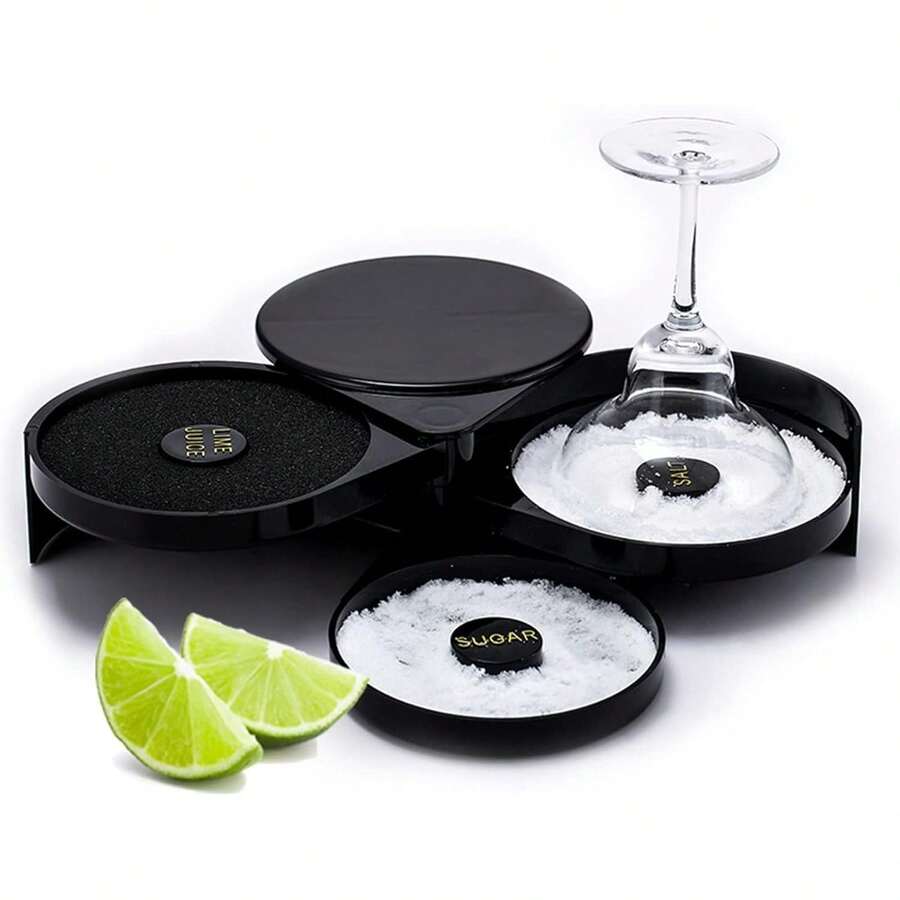Salt Rimmer, Bar Glass Rimmer Margarita Salt Sugar Cocktail Rimmer 3 Tier Rotating Trays Bartender Tool For Bar, Clubs, And Home Parties - 1 - View 1