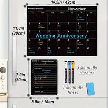 6pcs Magnetic Dry Erase Boards, Refrigerator Monthly Calendar Planner Blackboard - Kitchen Office Home Planning Whiteboard - Black [Pen and Eraser Colors Are Random] - View 9