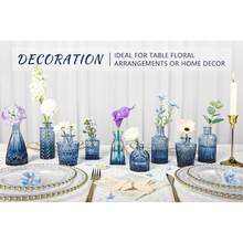 Glass Bud Vase Set Of 12, Small Blue Flower Vases For Centerpieces In Bulk, Mini Vintage Vase For Wedding, Home,Table Decoration,12Pcs,Blue - 藍色 - 查看 4