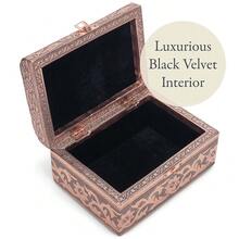 Cottage Garden Moroccan Copper Tone Metal Stamped Round Top Trunk Keepsake Box,MoroccanMoroccan - 摩洛哥的 - 查看 4