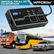 200W车载电源逆变器，12V/24V直流转110V/220V交流转换器，带1个Type-C接口、4个USB接口、快速充电、点烟器插头和LED显示屏