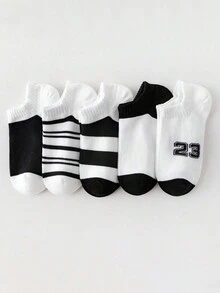 5/10 Pairs Kids Socks, Black & White Striped Sports Ankle Socks, Fashion Casual Breathable Soft Invisible Socks, Suitable For Daily Wear, Back To School, Holidays, Outdoor Sports - Multicolor - View 7