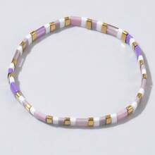 1件装 TL 粉紫色串珠手链 – 金色点缀粗手镯，女士款 | 波西米亚风时尚饰品，送她的礼物 - 彩色 - 查看 10