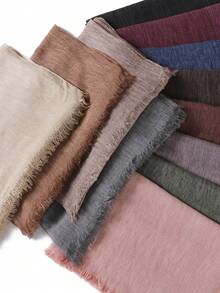 وشاح نسائي بلون أحادي مطوي مزين بشرابات، وشاح رأس يومي عادي، وشاح/حجاب للحماية من الشمس والدفء قطعة واحدة - متعدد الألوان - مشاهدة 5