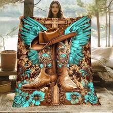 Retro Western Cowboy Theme, Cowboy Boots, Cowboy Hats, Cacti, Feather Design Patterns, Modern Home Style,Super Soft Flannel Printed  Blanket,As Birthday Gifts, Family, Wedding, Souvenir Blankets, Polyester Blankets Suitable For All Seasons, Washable, Machine Washable, Lightweight, Breathable, Comfortable, Warm, Unique, 280gsm For Him, Her Personalized Ideal Gifts For Her, Him, Family, Boyfriend, Girlfriend, Father, Family, Mother, Lover, Daughter, Son, Grandfather, Grandmother, Teacher,Doctor, Nurse,Friend, Classmate, Pet.Perfect Nap, Camping, Travel, Home, Daily Life, Office Decoration, Birthday, Anniversary, Valentine's Day, Thanksgiving, Graduation Season,Christmas, Halloween, Mother's Day, Father's Day, Wedding, New Year Gifts ,Sofa,Bed,Car,Bedroom,Living Room,Office,  Outdoor Camping, Beach,Wall Decoration - Nhiều màu 19 - Xem 4