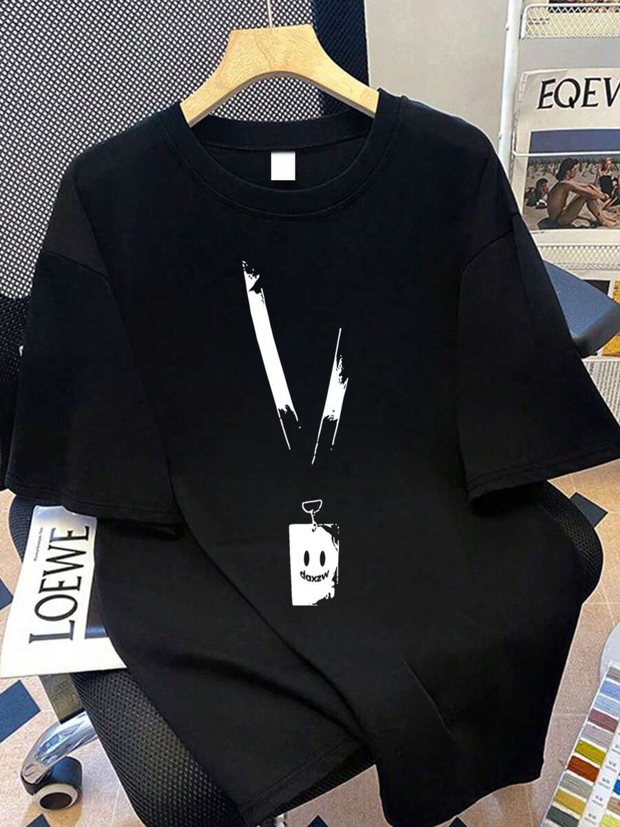 Plus Size Women's Printed Necktie Round Neck T-Shirt, Suitable For Summer Holiday,New Year's, Valentine's Day Gift, Mother's Day Gift - Black - View 1