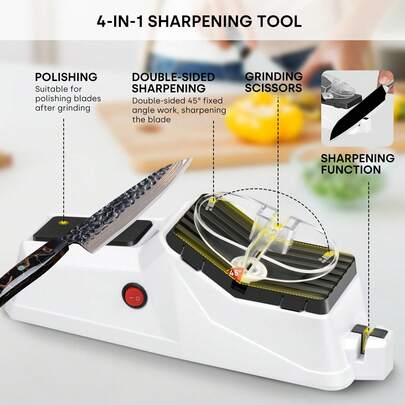 Electric Knife Sharpener, Quick Sharpening, 4 In 1 Knives Sharpener, Knife Sharpener With Protective Cover For Kinds Of Knives And Scissors
