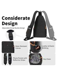 Canvas Sling Bag For Men, Anti Theft Crossbody Bags Cross Body Chest Backpack For Women, With Tunnel Lock Exterior Zipper Travel Outdoor Hiking - Black - View 6