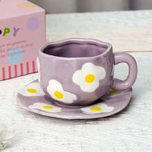 1 Cup 1 Saucer 300ml Handmade Coffee Cup & Saucer Set, Asymmetrical Latte Mug, Dessert Plate, New Afternoon Tea Ceramic Drinkware, Home Use Water Cup, Tea Cup, Fruit & Cookie Plate - Multicolor - View 21