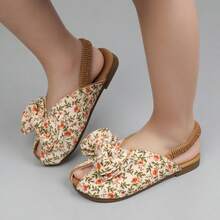 1 Pair Baby Girls' Casual Flat Sandals, Fashion Bow Slip-On Holiday Sandals - Apricot - View 10