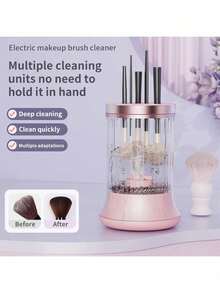 电动化妆刷清洁器，自动USB化妆刷清洁工具，适用于化妆海绵和化妆刷，多功能清洁烘干支架 - 粉色 - 查看 4