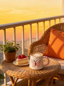 3D立体蝴蝶陶瓷咖啡杯、茶杯和茶壶套装，家用瓷杯，带圆珠笔手柄，适用于咖啡/茶，时尚设计，是送给女性、斋月、节日、聚会、居家或办公的理想礼物 - 彩色 - 查看 9