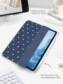 1 pieza Funda transparente de acrílico con soporte plegable, diseño de corazón azul profundo con puntos, ranura para bolígrafo, cubierta trasera de acrílico de alta transparencia, anti-caída, función de suspensión/activación, diseño minimalista/fresco/casual para iPad Mini6/Mini7/Air/Air2/9.7/10.2/10.5/Air4/Air5/10.9/Pro11-pulgadas.(M2)-2024//iPad Pro 11-pulgadas.(M4)-2024/iPad Air 11-pulgadas (M3) 2025/iPad (A16) 11 pulgadas 11th Generation 2025, no incluye bolígrafo, algunos modelos vienen con marco de lente - Azul profundo - Ver 6