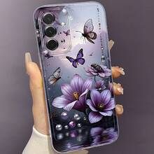 Funda de Teléfono de Mariposa Flor Morada Compatible con Samsung Galaxy A03S A04 A05S A06 A07 A13 A14 A15 A16 5G A17 A21S A22 A23 A24 A25 A26 A32 A34 A35 A36 A50 A52 A53 A54 A55 A56 A73 S21 Ultra S22 Plus S23+ S24 FE S25 Funda de TPU Suave Versátil de Moda, Duradera, Antigolpes, Transparente y Protectora - Multicolor - Ver 12